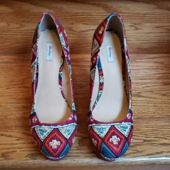Olsenboye 8M Boho‎ multicolor print platforms Southwest Aztec colorful - Picture 2 of 8